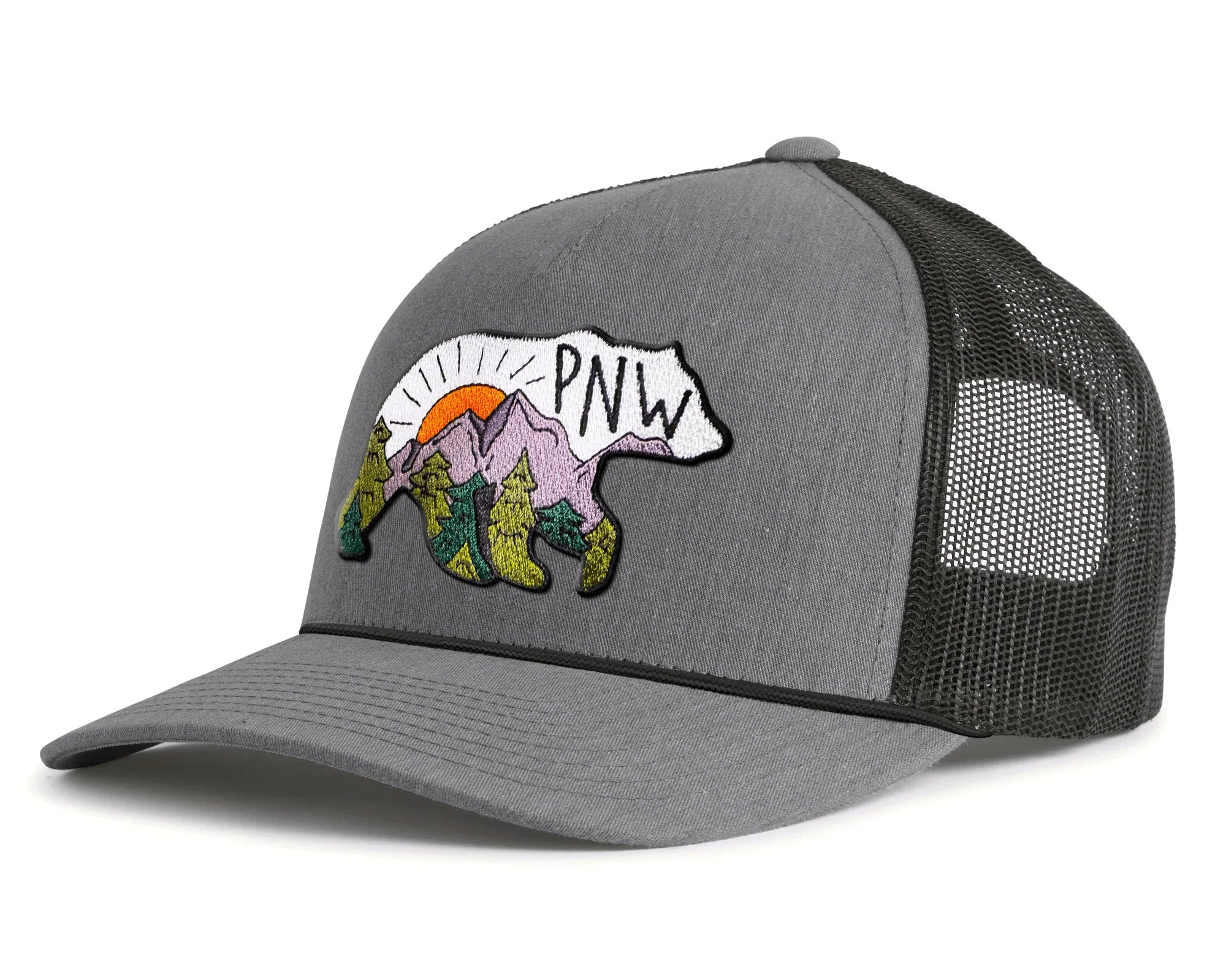 PNW BEAR 5-Panel Curved Rope Hat, Richardson 112 Grey – Tailgate Hats