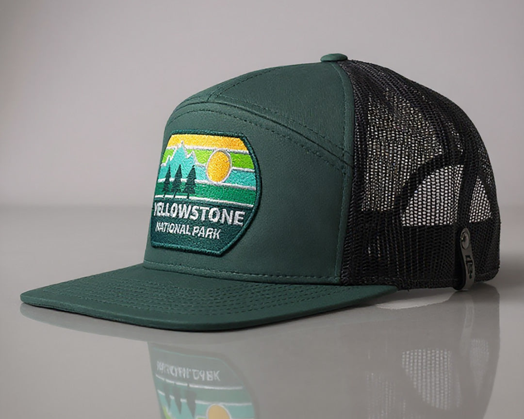 Blue camo trucker hat with Grand Canyon Arizona USA National Park patch, mesh back