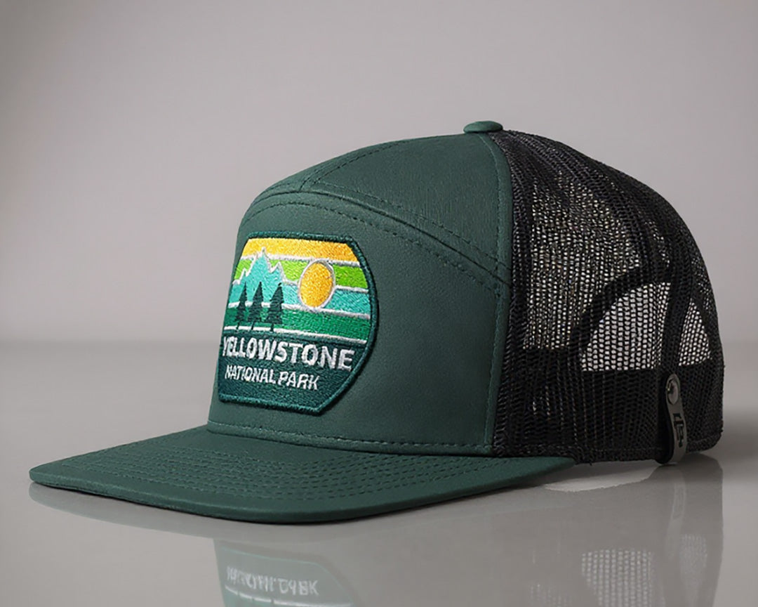 Blue camo trucker hat with Grand Canyon Arizona USA National Park patch, mesh back