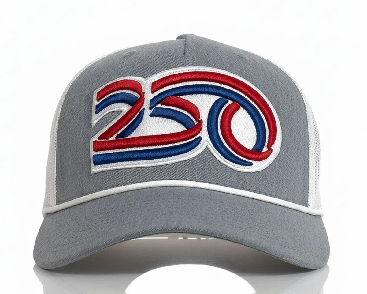 USA 250 5 - Panel Curved Rope Hat, Richardson 112 Grey - Tailgate Hats