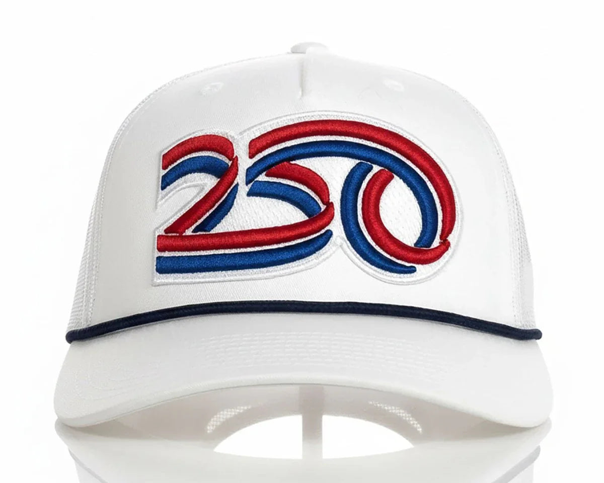 USA 250 5 - Panel Curved Rope Hat, Richardson 112 White - Tailgate Hats