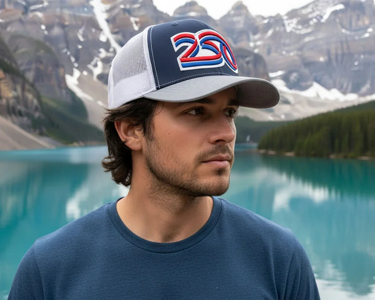 USA 250 6 - Panel Curved Snapback, Richardson 112 Blue - Tailgate Hats