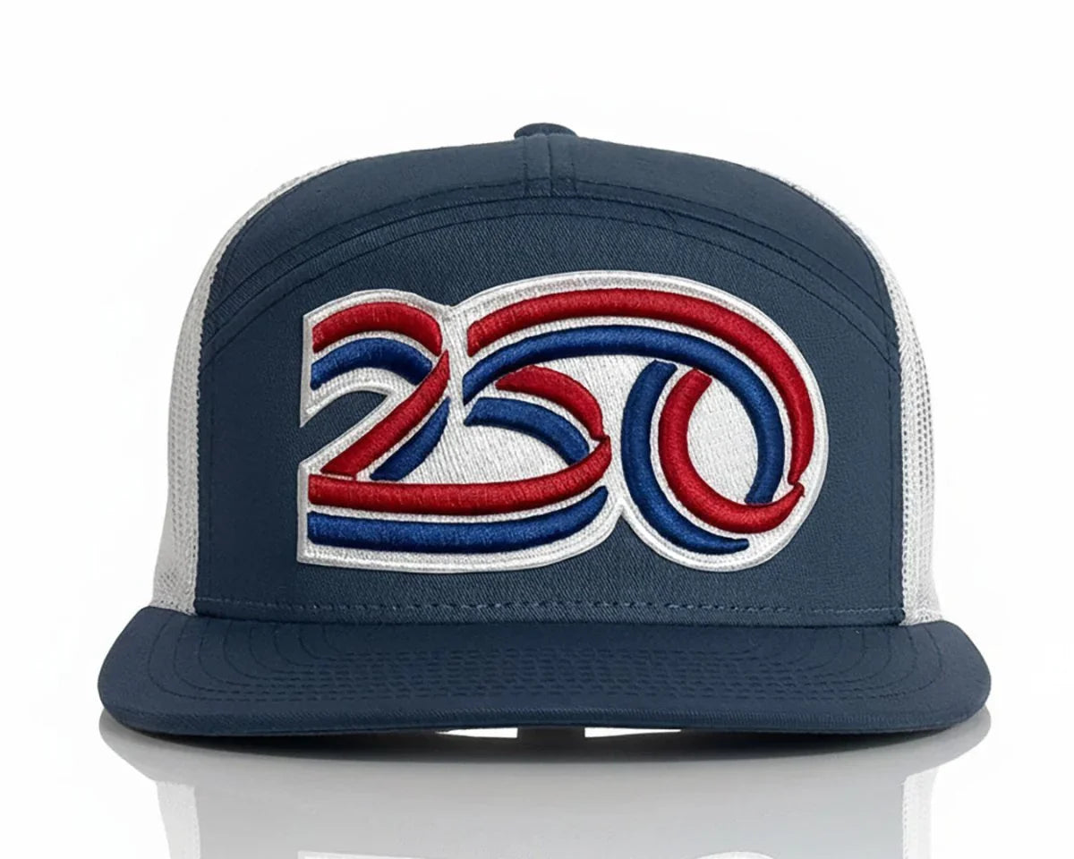 USA 250 7 - Panel Flat Snapback, Richardson 168 Navy - Tailgate Hats