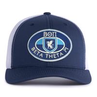 BETA 6-Panel Curved Navy/White Frat Hat front view - Tailgate Hats