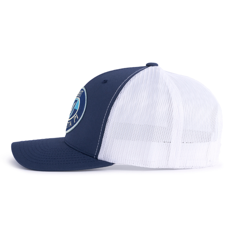 BETA 6-Panel Curved Navy/White Frat Hat side view - Tailgate Hats