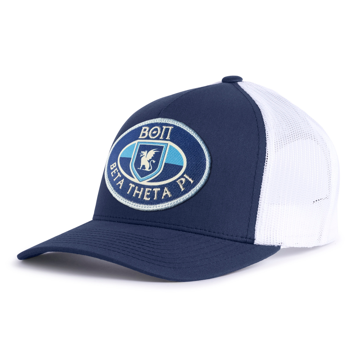 BETA 5-Panel Curved Navy/White Frat Hat main view - Tailgate Hats