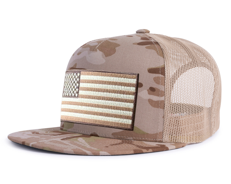 USA BIG FLAG 5-Panel Flat Camo Hat Khaki