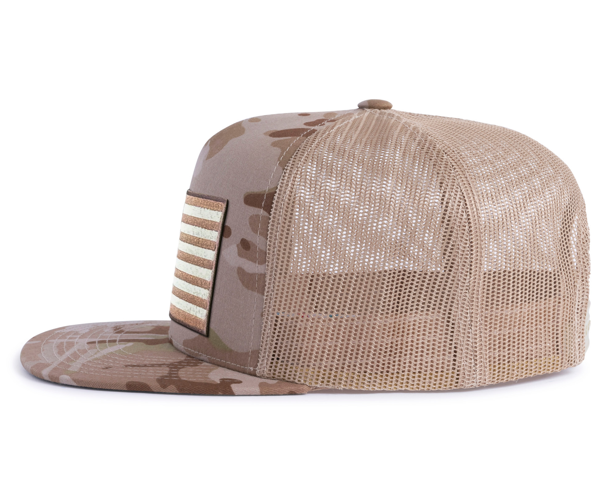 USA BIG FLAG 5-Panel Flat Camo Hat Khaki