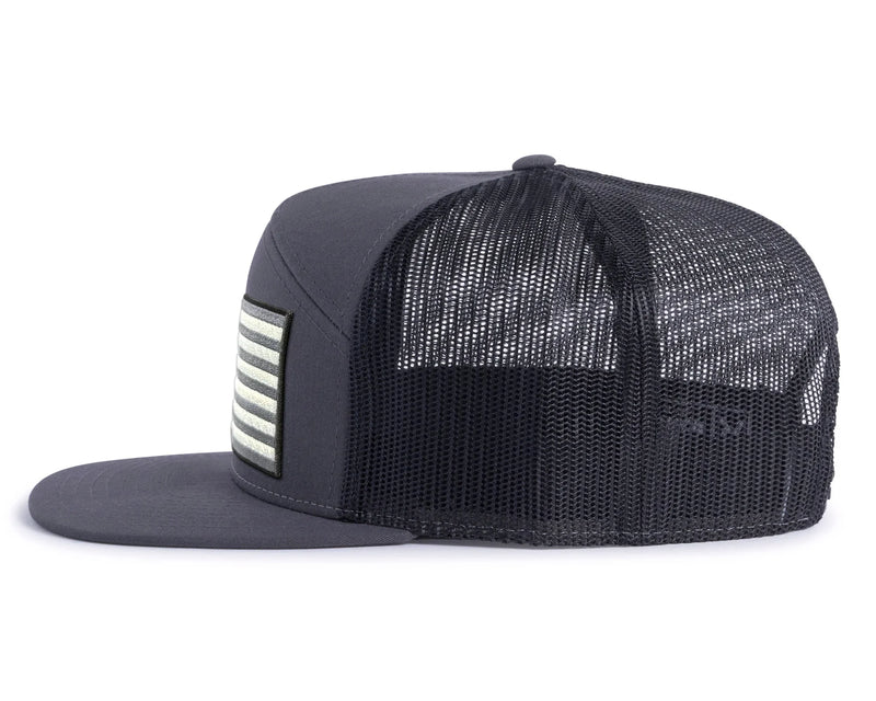 USA BIG FLAG 7-Panel Flat Snapback, Richardson 168 Grey