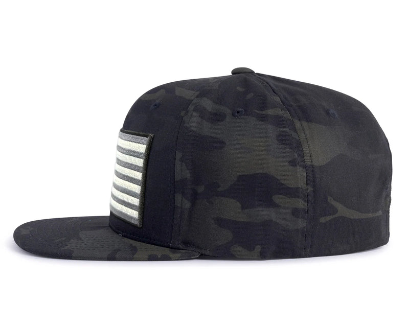 USA BIG FLAG 6-Panel Flat Camo Hat Black