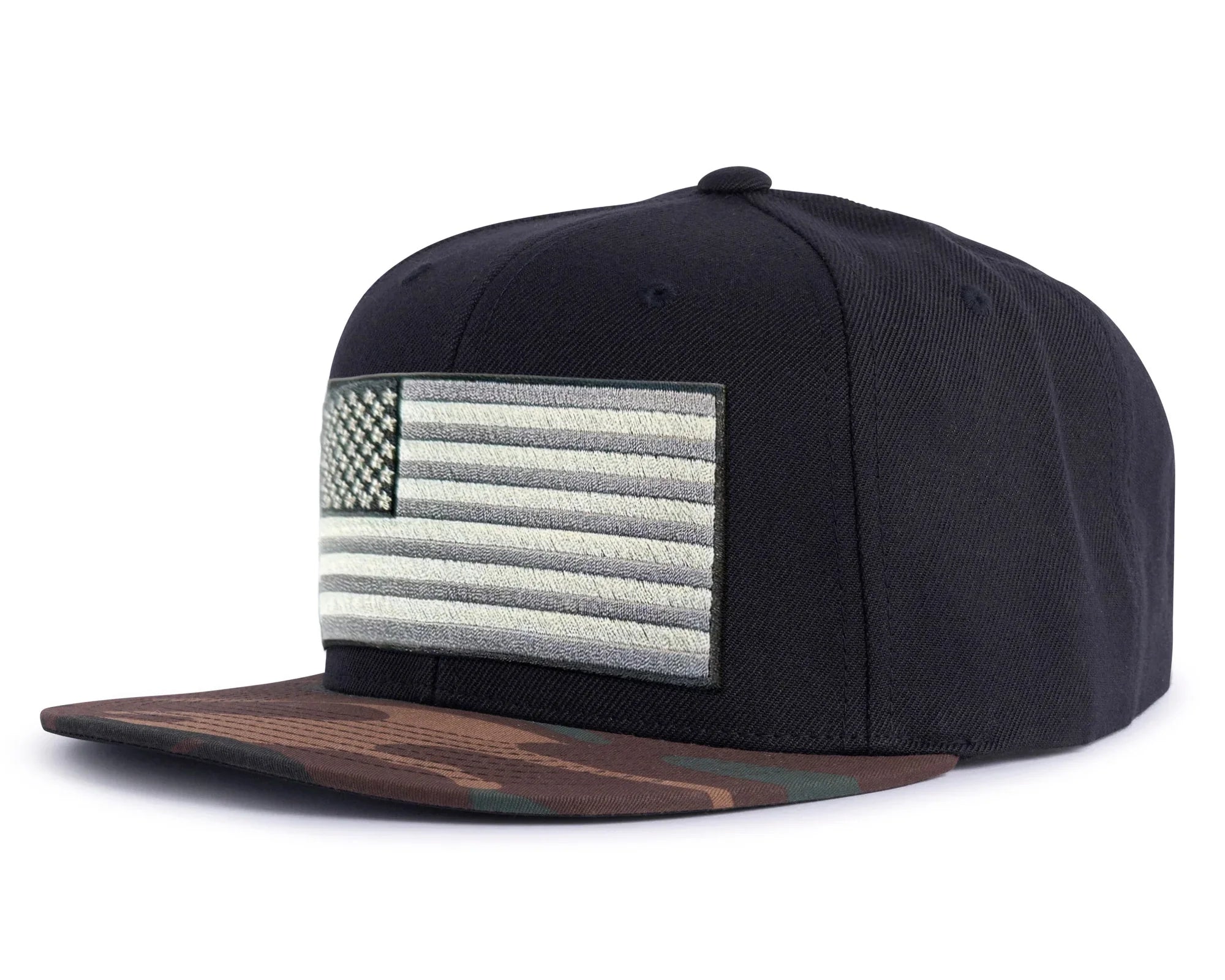 USA BIG FLAG 6-Panel Flat Camo Hat Black