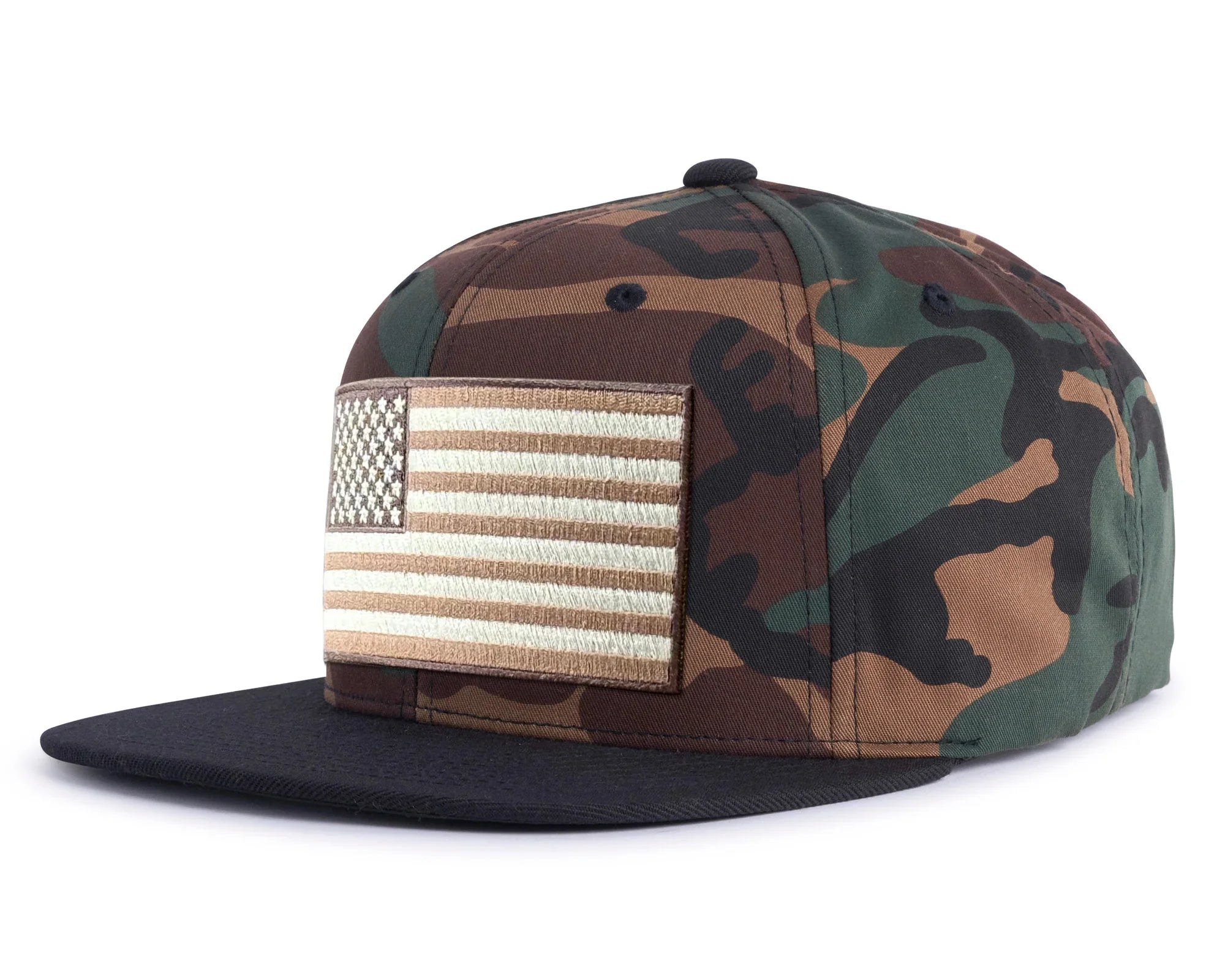 USA BIG FLAG 6-Panel Flat Camo Hat Green