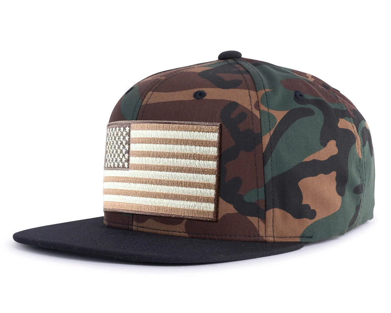 USA BIG FLAG 6-Panel Flat Camo Hat Green