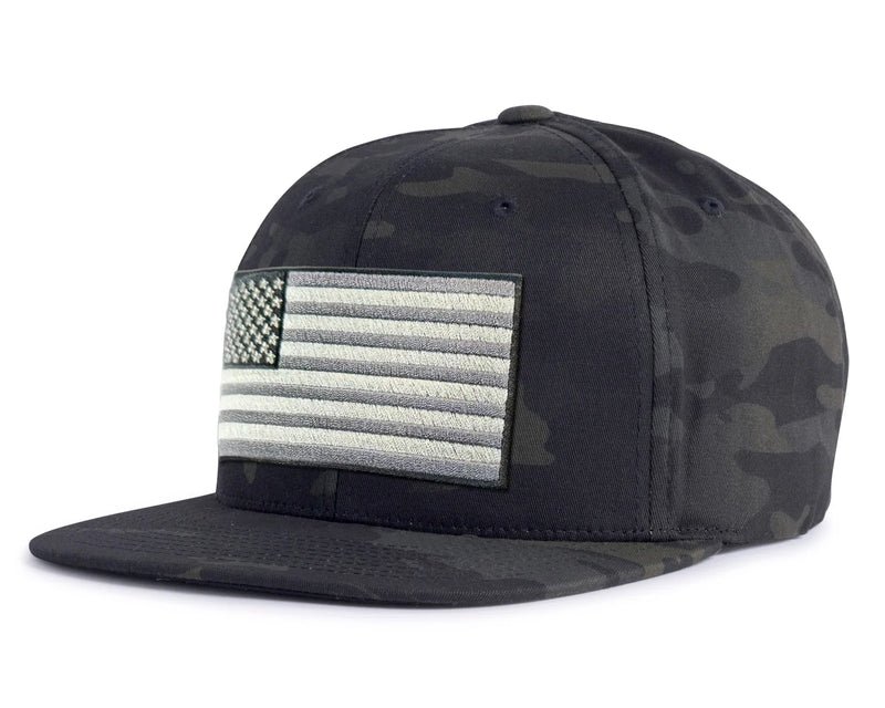 USA BIG FLAG 6-Panel Flat Camo Hat Black
