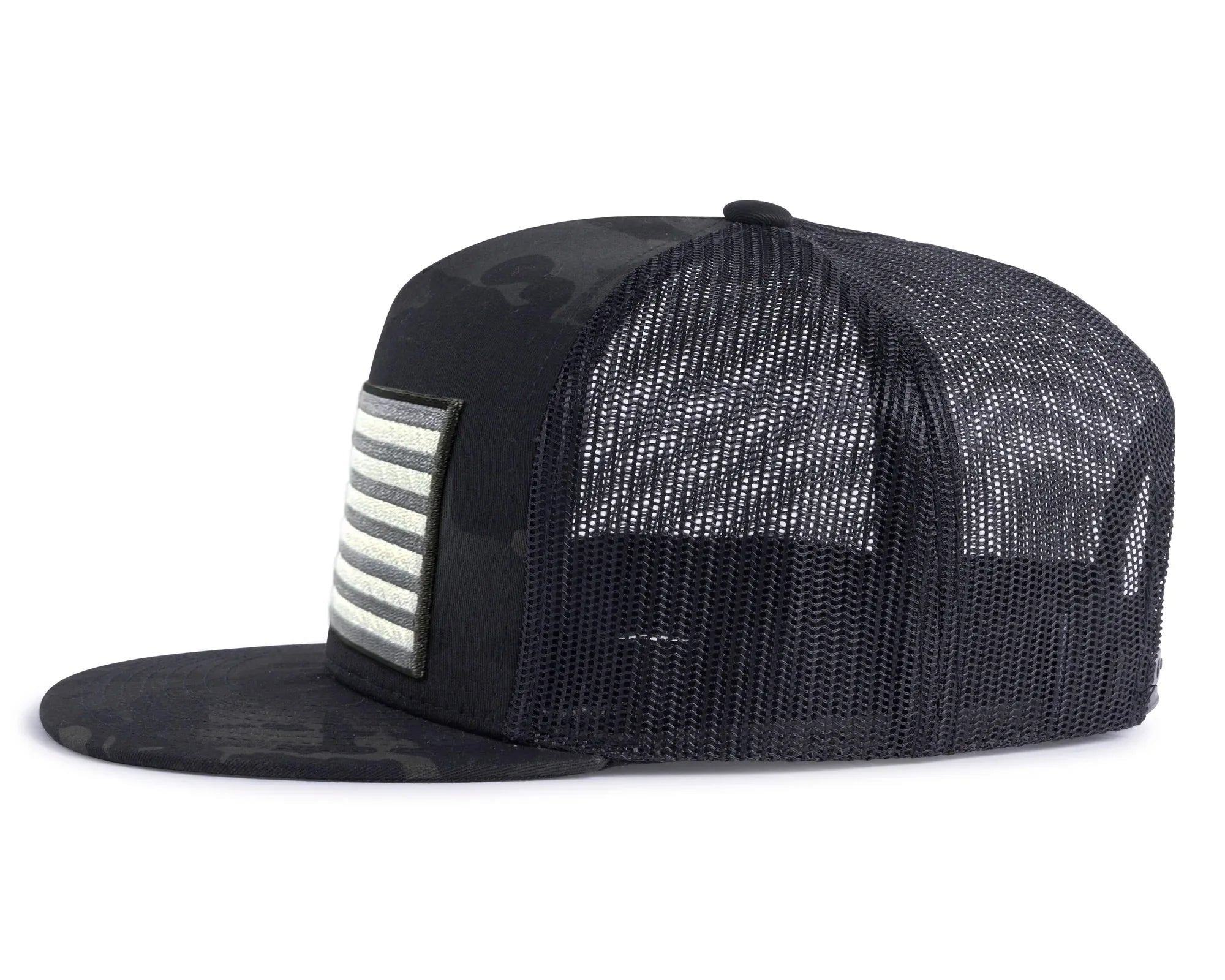USA BIG FLAG 5-Panel Flat Camo Hat Black