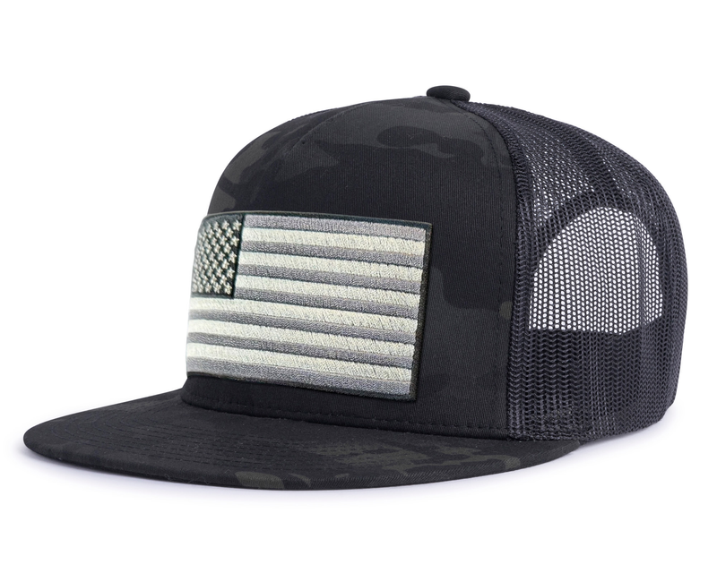 USA BIG FLAG 5-Panel Flat Camo Hat Black