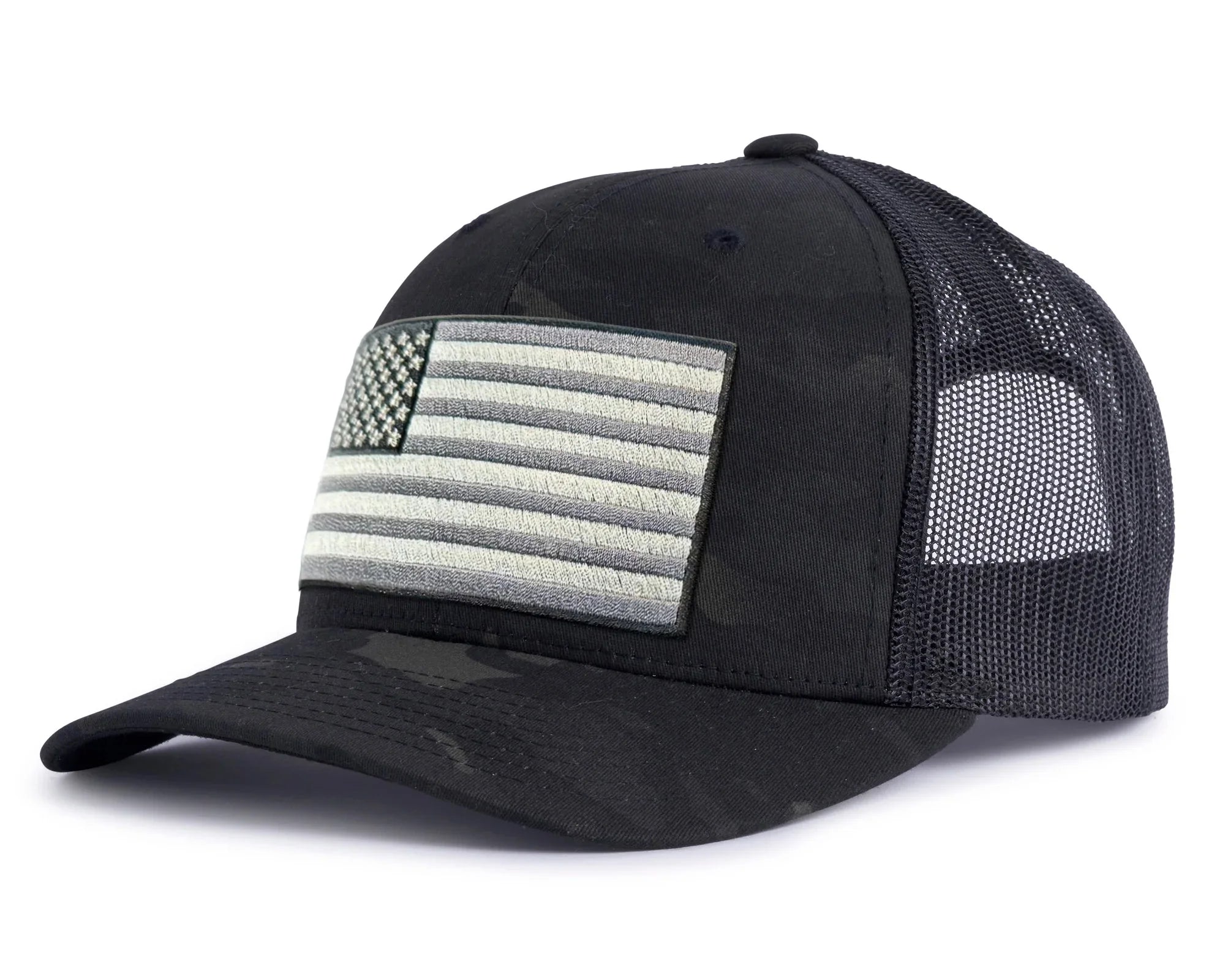 USA BIG FLAG 6-Panel Curved Camo Hat Black