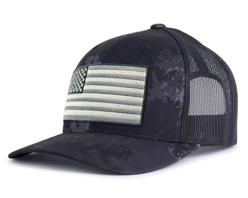 USA BIG FLAG 6-Panel Curved Veil Camo Hat Black