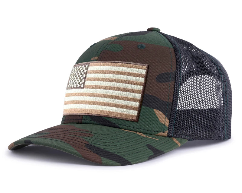 USA BIG FLAG 6-Panel Curved Camo Hat Green