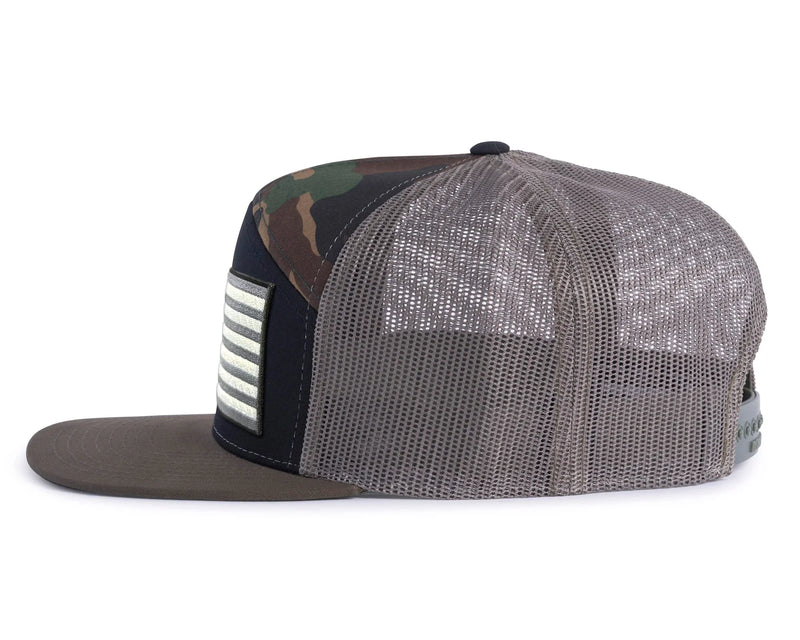 USA BIG FLAG 7-Panel Flat Camo Hat, Richardson 168 Black