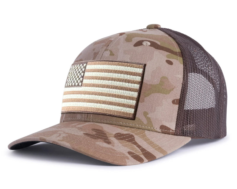 USA BIG FLAG 6-Panel Curved Camo Hat Brown