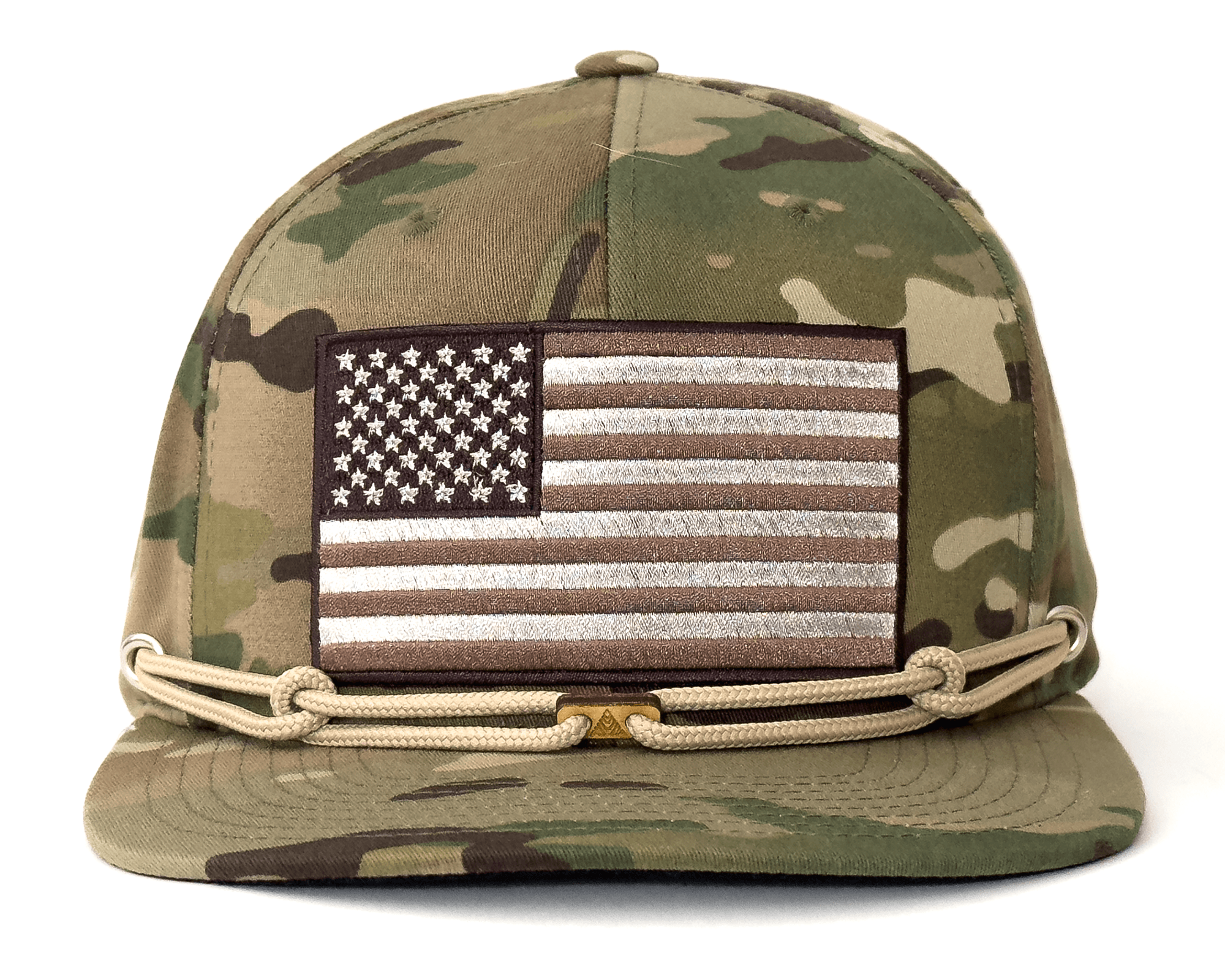 USA FLAG 6-Panel Flat Camo Stampede Hat Beige