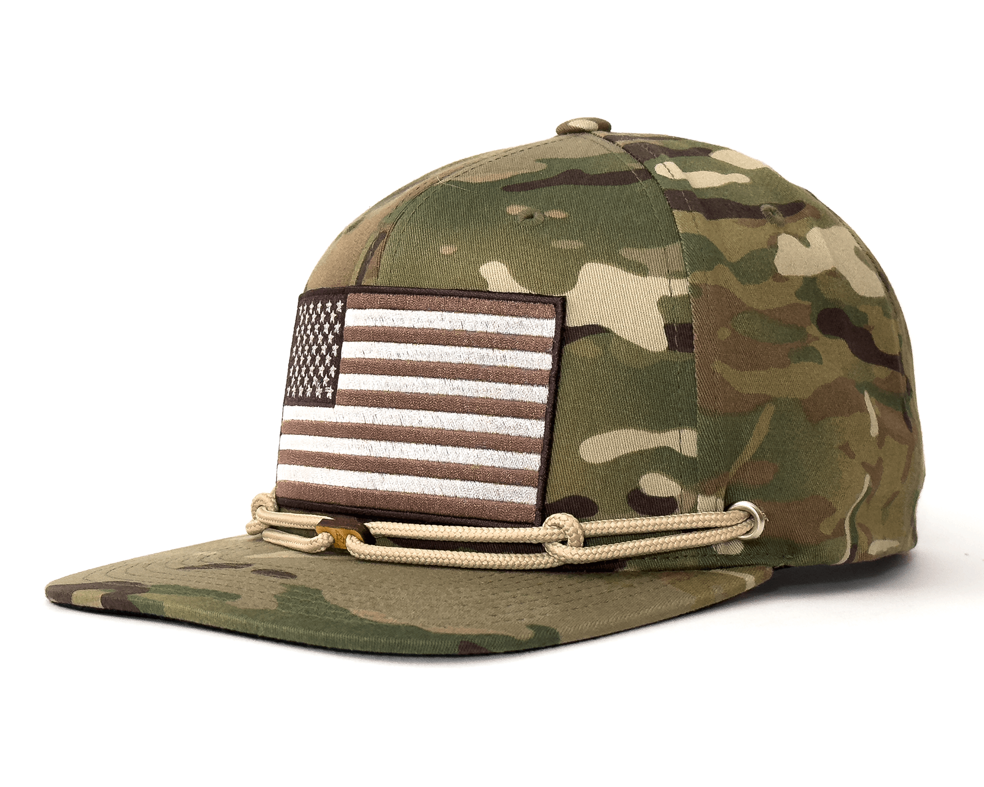 USA FLAG 6-Panel Flat Camo Stampede Hat Beige