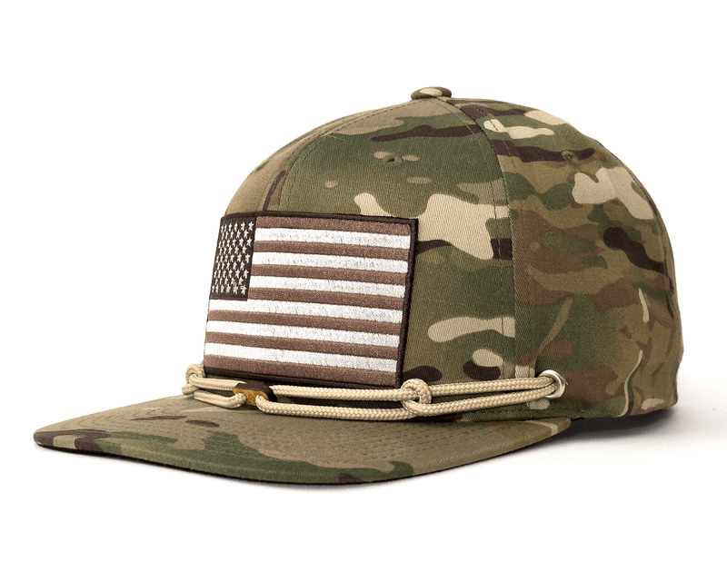 USA FLAG 6-Panel Flat Camo Stampede Hat Beige