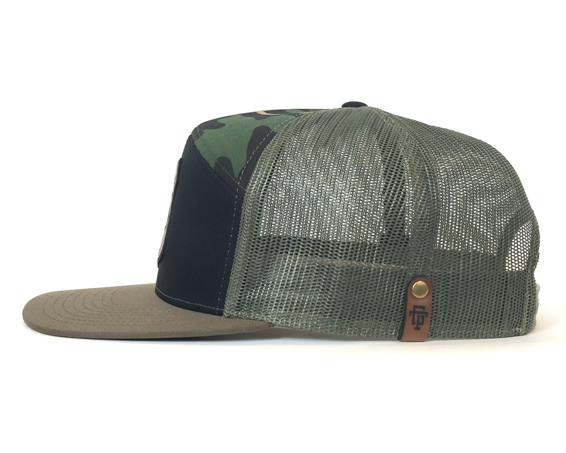 BIGFOOT 7-Panel Flat Bill Camo Snapback, Richardson 168 Black