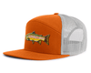 BROWN TROUT 7-Panel Flat Bill Snapback, Richardson 168 Orange