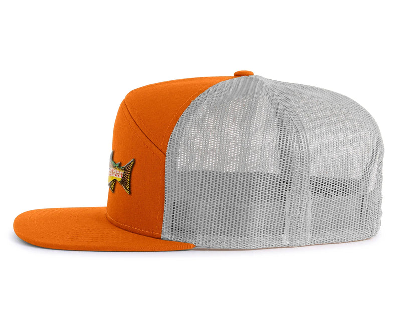 BROWN TROUT 7-Panel Flat Fishing Hat, Richardson 168 Orange BROWN TROUT 7-Panel Flat Fishing Hat, Richardson 168 Orange