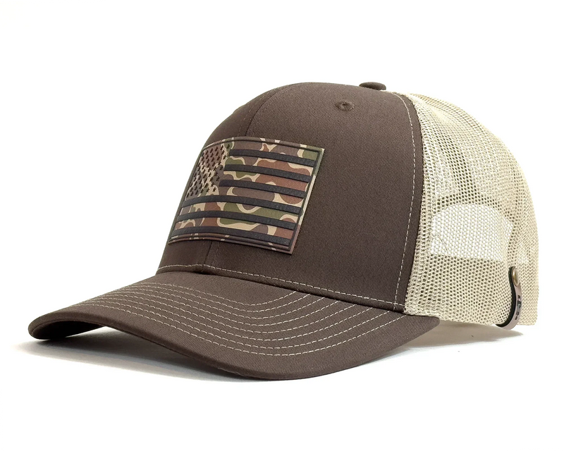 PVC Camo Flag 6-Panel Curved Cap, Richardson 112 Brown