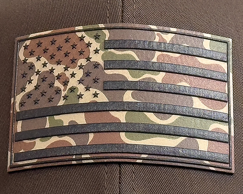 PVC Camo Flag 6-Panel Curved Cap, Richardson 112 Brown