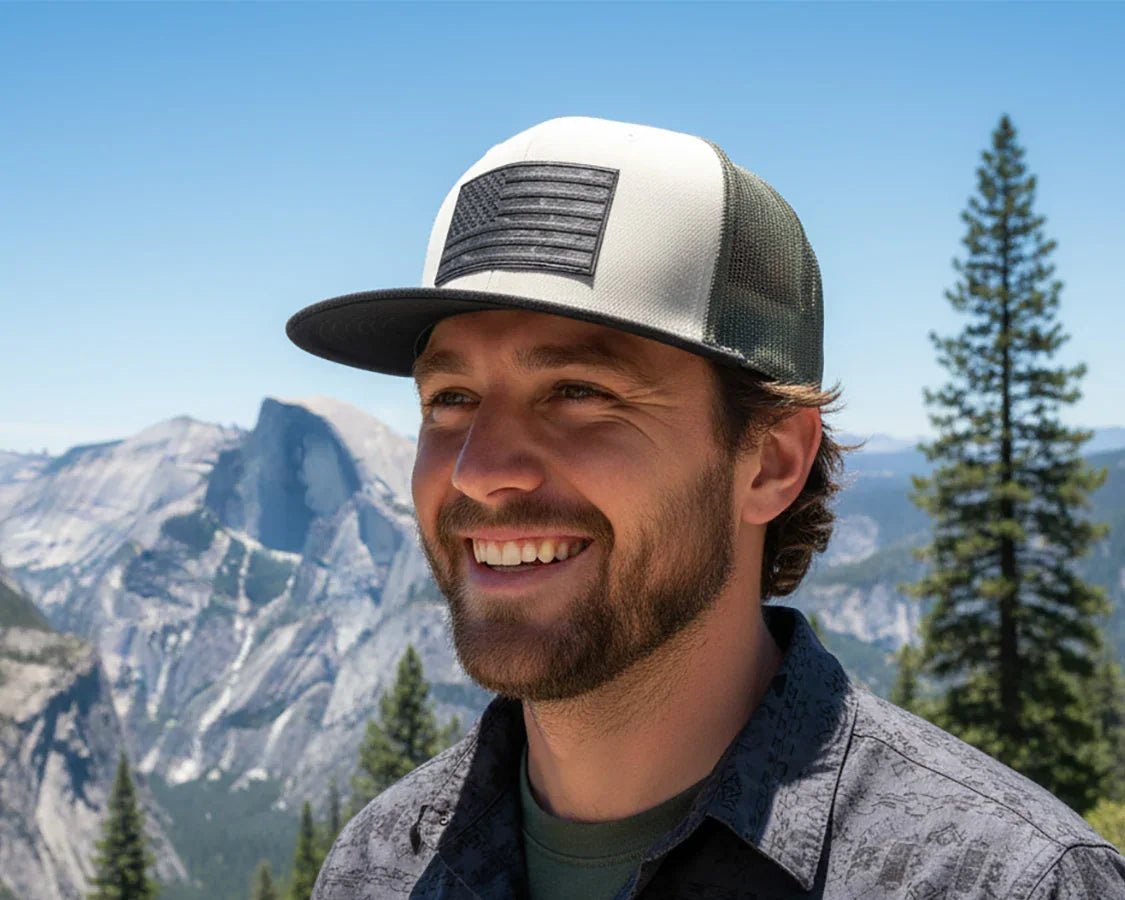 CAMO FLAG PVC 6 - Panel Flat Snapback Grey Loden - Tailgate Hats