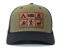 CAMPING BADGE 5-Panel Curved Snapback, Richardson 112FP Green