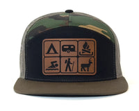 CAMPING BADGES 7-Panel Flat Bill Camo Cap, Richardson 168 Black