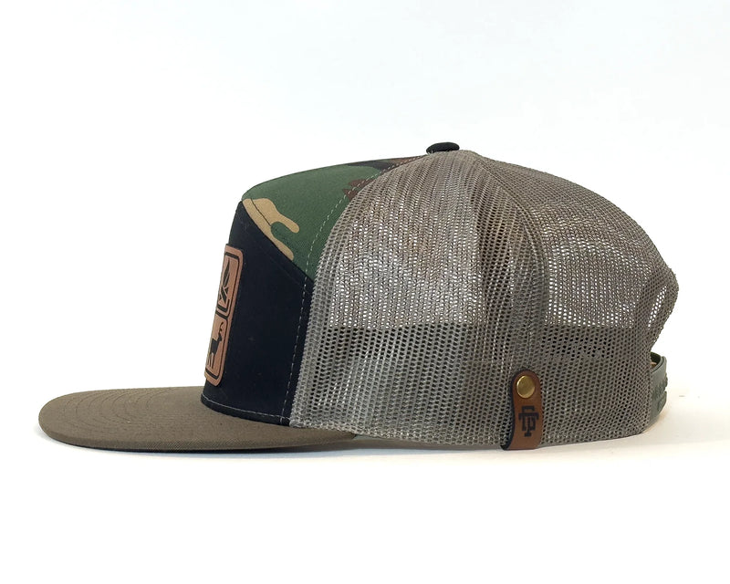 CAMPING BADGES 7-Panel Flat Bill Camo Cap, Richardson 168 Black