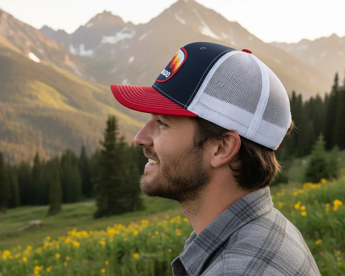 COLORADO PEAKS 6 - Panel Snapback, Richardson 112 Navy Red - Tailgate Hats