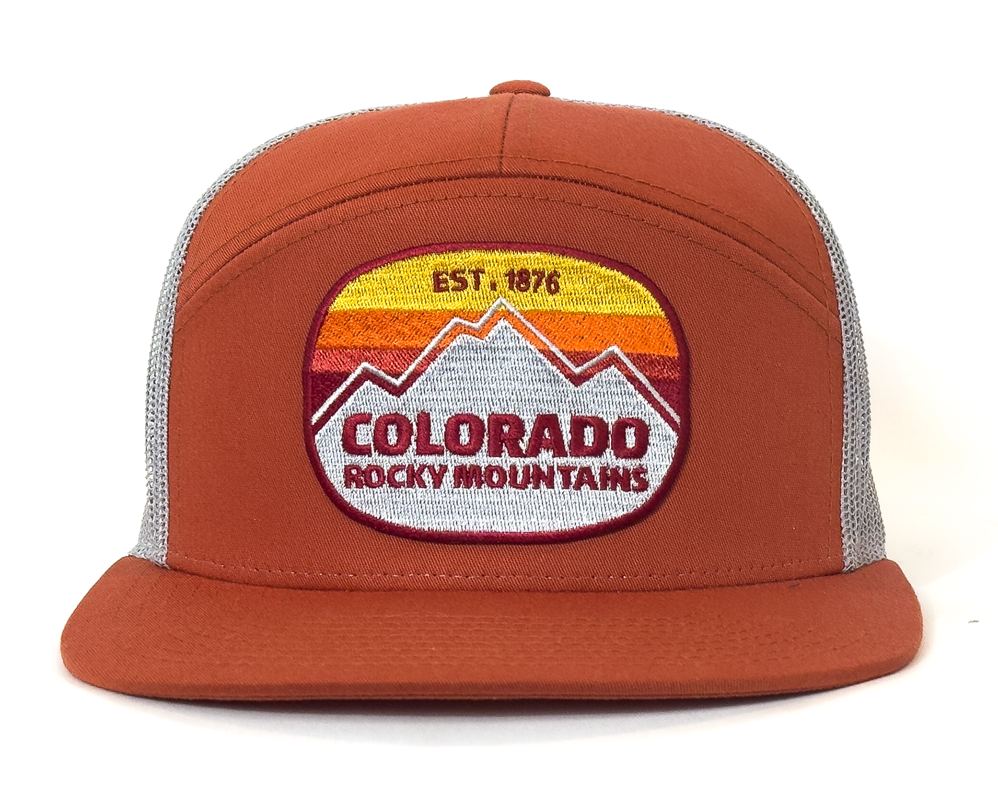 COLORADO ROCKY MTN 7-Panel Flat Bill Trucker, Richardson 168 Orange
