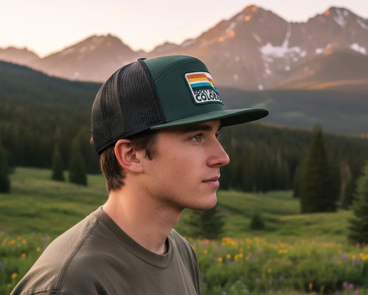 COLORADO ROCKY MTN 7 - Panel Flat Bill Trucker, Richardson 168 Green - Tailgate Hats