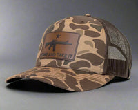 COME AND GET IT 5-Panel Curved Camo Hat, Richardson 112PFP Brown