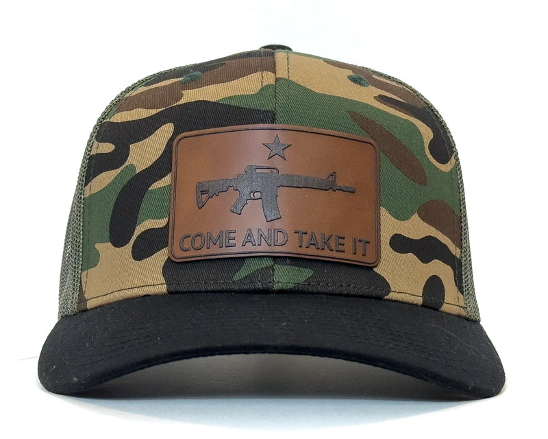 COME AND GET IT 6-Panel Curved Camo Hat Black