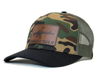COME AND GET IT 6-Panel Curved Camo Hat Black