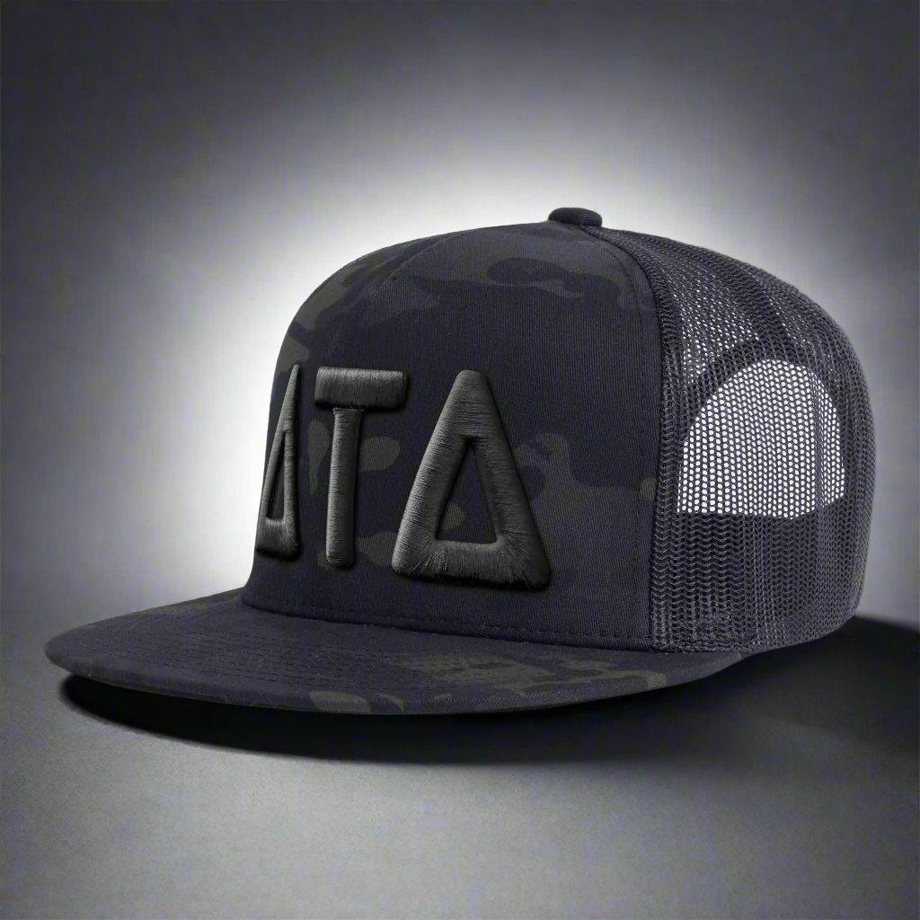 DELTA TAU DELTA 5-Panel Flat Camo Hat Black