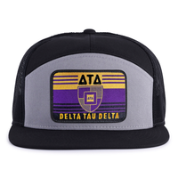 DELTA TAU DELTA 7-Panel Flat Bill Frat Hat, Richardson 168 Black