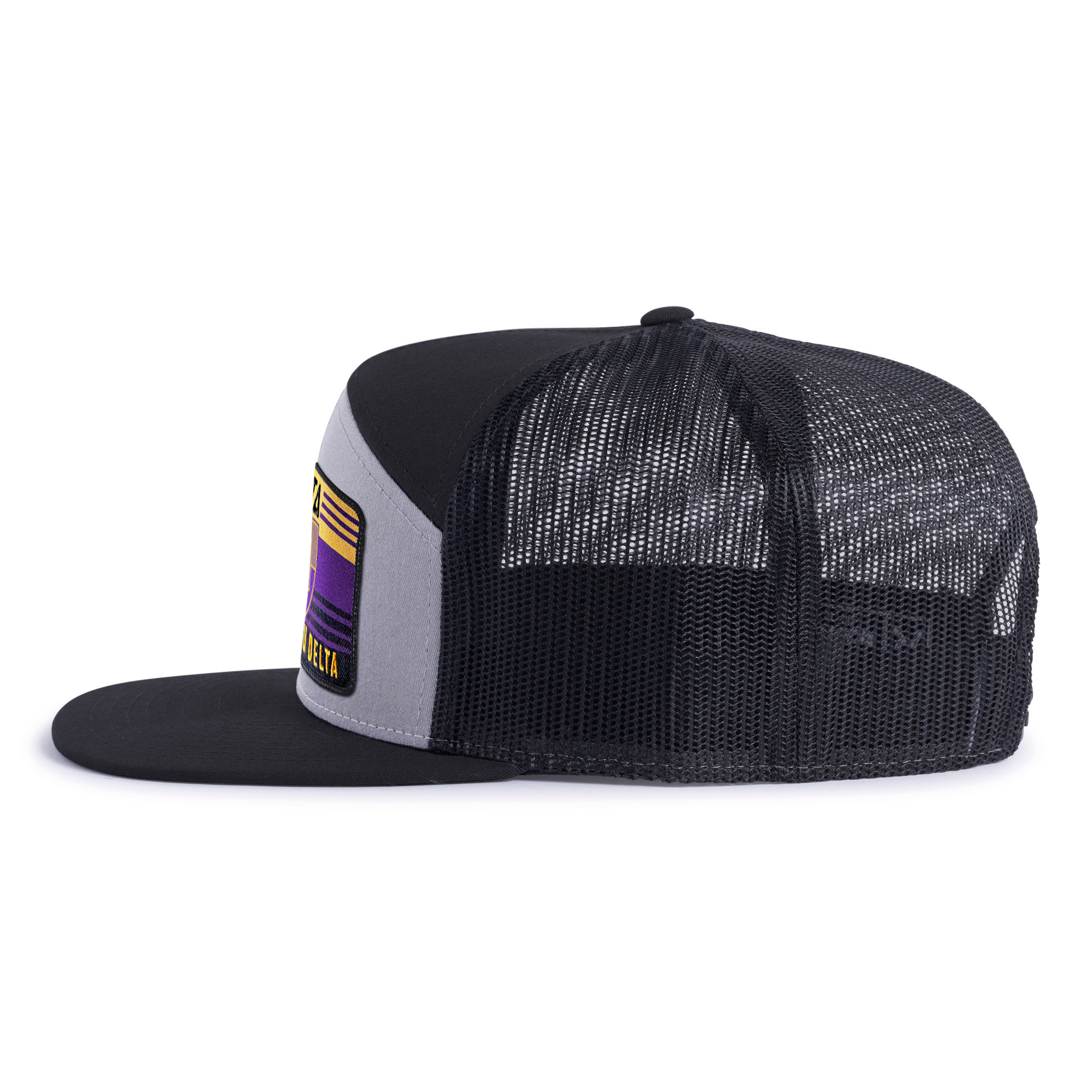 DELTA TAU DELTA 7-Panel Flat Bill Frat Hat, Richardson 168 Black