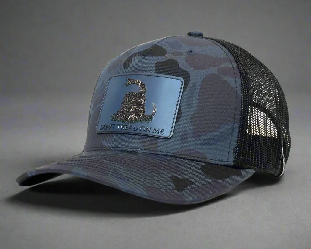 DON'T TREAD ON ME 5-Panel Curved Camo Hat, Richardson 112PFP Blue