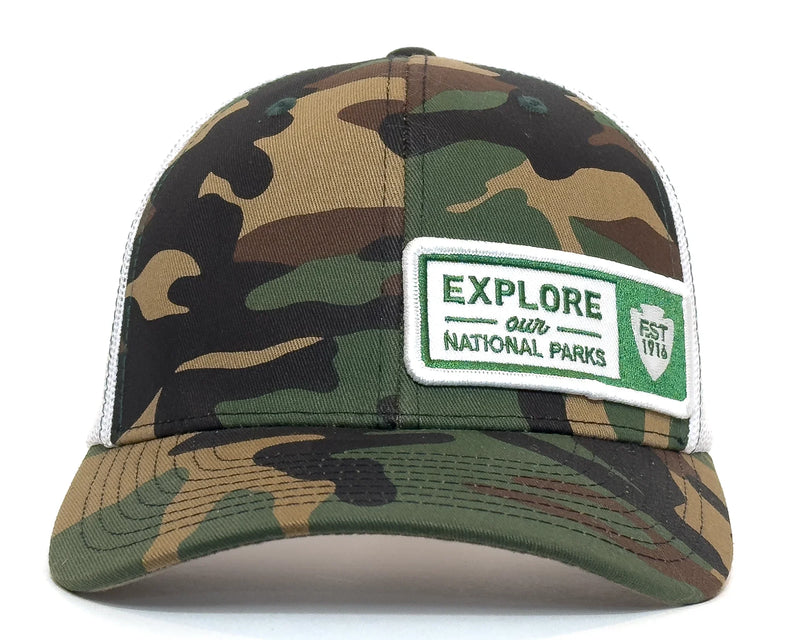 EXPLORE PARKS 6-Panel Camo Hat Green