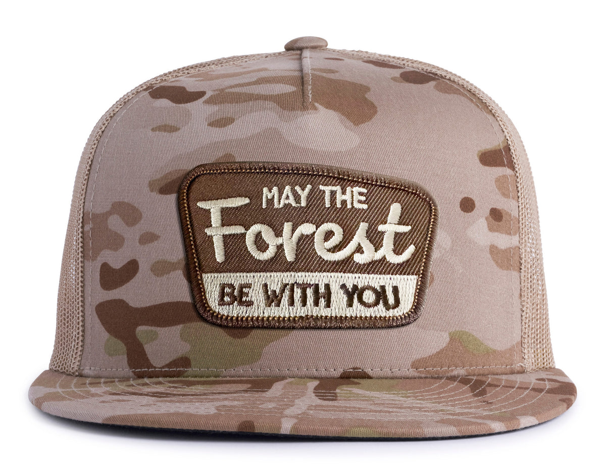 FOREST BE WITH YOU 5-Panel Flat Camo Hat Khaki