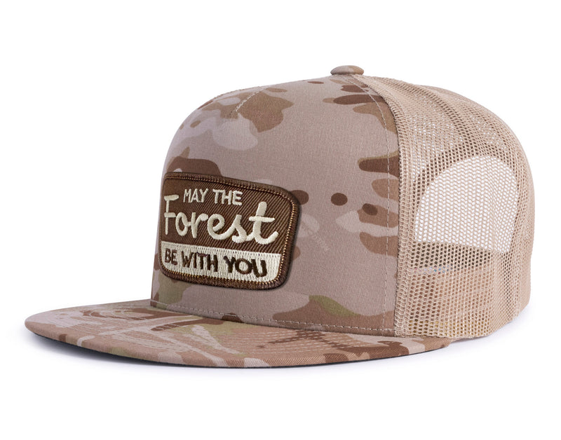 FOREST BE WITH YOU 5-Panel Flat Camo Hat Khaki